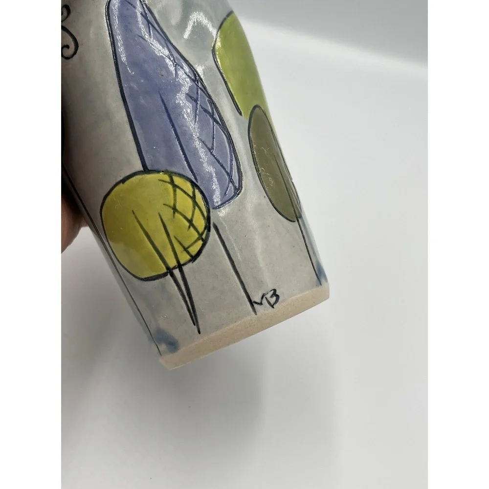 Megan Bernard Swirly Gig Bird Tumbler‎ Pottery Colorful Whimsy Finger Divots